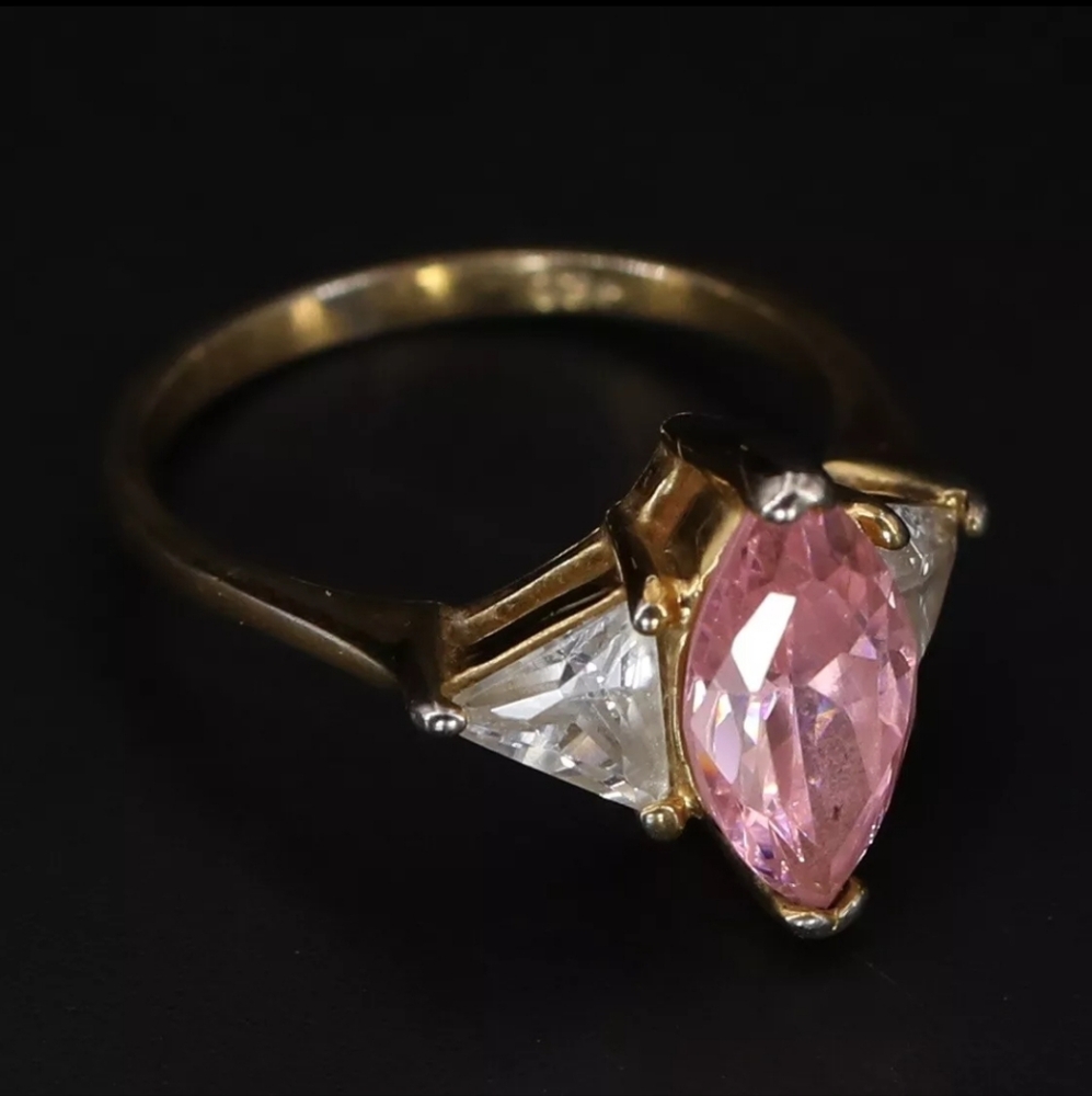 White & Pink CZ Past Present Future Gold